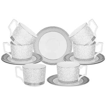 Чайный набор серо-белого цвета из фарфора на 6 персон 12 предметов 250 мл Royal Porcelain Collection