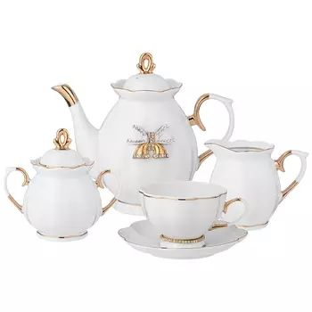 Чайный сервиз из фарфора со стразами на 6 персон 15 предметов Shine Porcelain