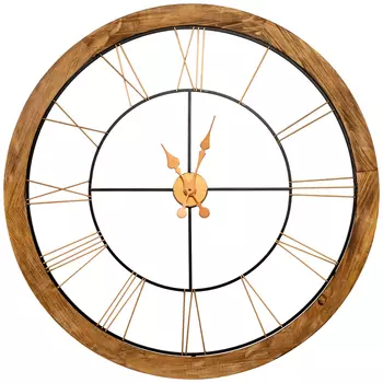 Часы настенные деревянные с римскими цифрами бронзового цвета Clock with History