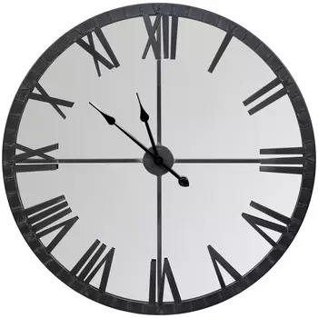 Часы настенные зеркальные с чёрным металлическим циферблатом Mirror Tower Clock