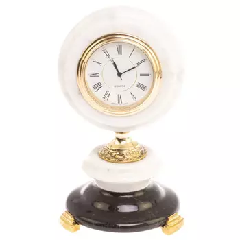 Часы настольные бронзовые из натуральных камней Мрамор и Змеевик Stone Clock