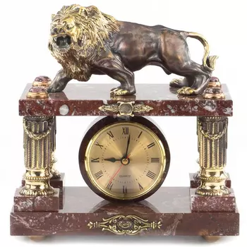 Часы настольные из креноида и бронзы с декором в виде льва Lion Stone Clock