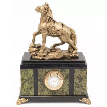 Часы настольные из натурального камня с декором в виде коня Horse Stone Clock