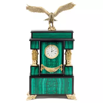 Часы настольные из натурального камня Малахит с декором в виде орла Eagle Stone Clock