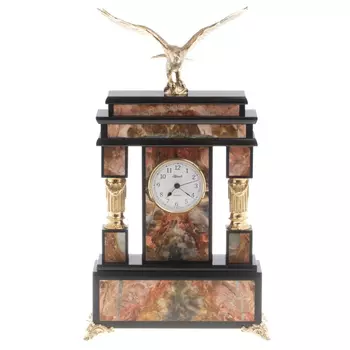 Часы настольные из яшмы и бронзы с декором в виде горного орла Eagle Stone Clock