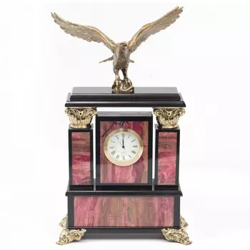 Часы настольные из родонита и бронзы с декором в виде орла Eagle Stone Clock