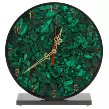 Часы настольные круглые из натурального камня Малахит Round Stone Clock