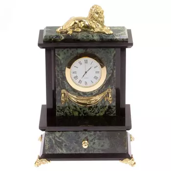Часы настольные с декором в виде льва из натурального камня Нефрит Lion Stone Clock