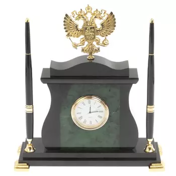 Часы настольные с Гербом России и 2-мя шариковыми ручками в комплекте Stone Clock