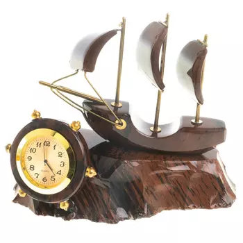 Часы настольные в виде парусника из натурального камня Обсидиан Sailboat Stone Clock