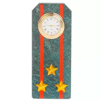 Часы погон ВС подарочные настольные из натурального камня Змеевик Military Clock