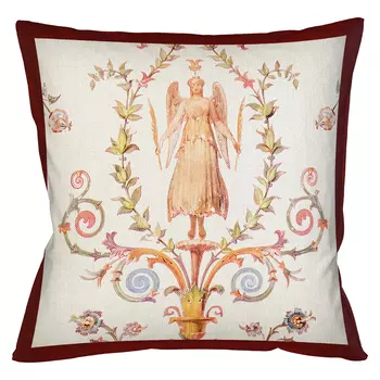 Декоративная подушка бежевая с растительным орнаментом Raffael Angel Beige Red Cushion