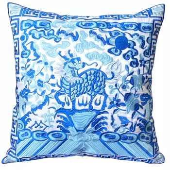 Декоративная подушка с вышивкой Chinese Unicorn Blue
