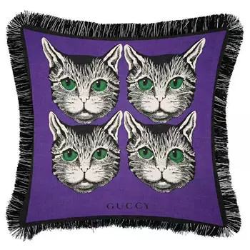 Декоративная подушка с вышивкой Cтиль Gucci Four Cats Violet