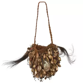 Декоративный аксессуар сумка из ракушек и перьев Aboriginal Bag Brown