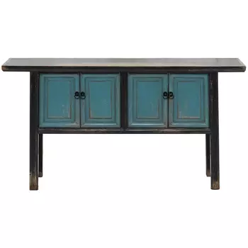 Деревянная консоль в китайском стиле с дверцами голубая Qin Console Table Blue