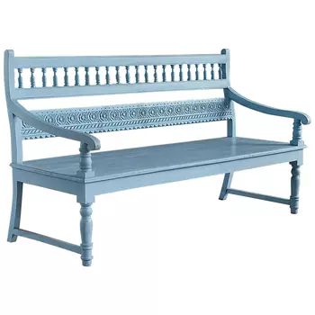 Деревянная скамья из массива манго с резьбой Eutropio Grey Mango Bench