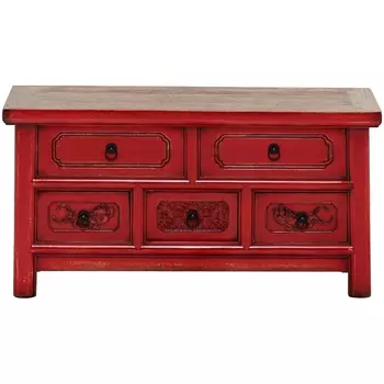 Деревянная ТВ-тумба в китайском стиле с 5-ю выдвижными ящиками Chinese TV Stand Red