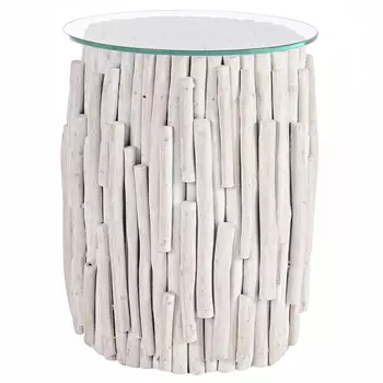 Деревянный круглый приставной столик со стеклянной столешницей Sienna Round Side Table