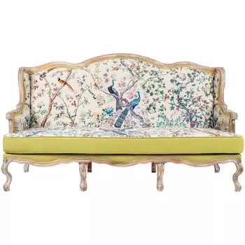 Диван из натурального бука бежевый с изображением птиц и цветов Beige Green Chinoiserie Garden Sofa
