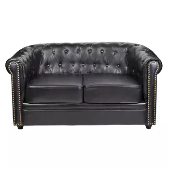 Диван кожаный двухместный на 4-х деревянных ножках из массива березы Logan Leather Seating black