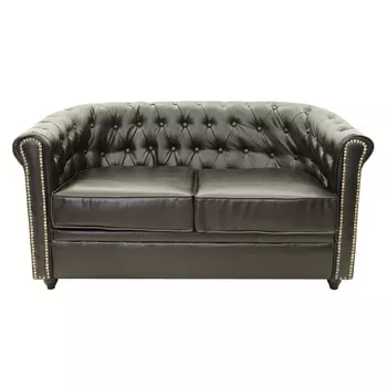Диван кожаный на деревянных ножках из массива березы Caleb Leather Seating black