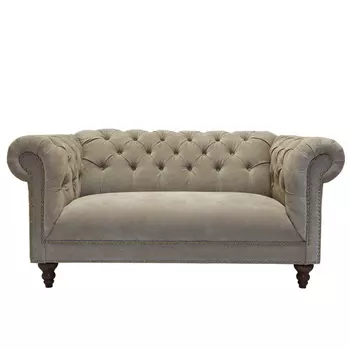 Диван велюровый бежевый двухместный Button Beige