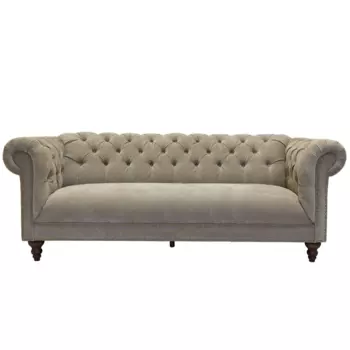 Диван велюровый бежевый трехместный Button Beige