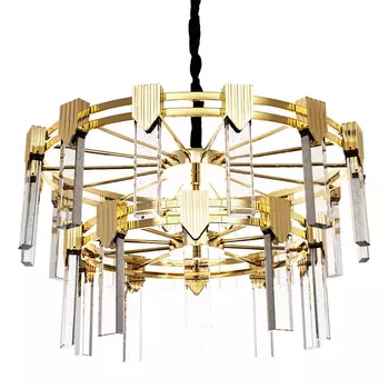 Двухъярусная люстра с прямоугольными хрустальными плафонами Glass Rectangles Gold Chandelier 76