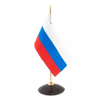 Флагшток настольный с флагом России из камня обсидиан Stone Flagpole