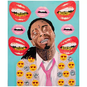 Картина Lil Wayne with Diamonds and Emoji Jacket on Grills Background