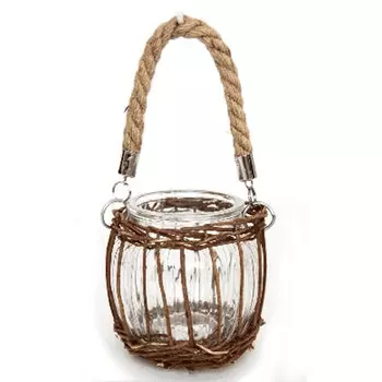 Кашпо стеклянное в плетёной корзине Basket