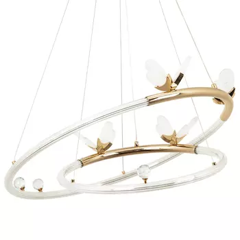 Кольцевая люстра с декором в виде бабочек Glass Butterflies Two Rings Chandelier
