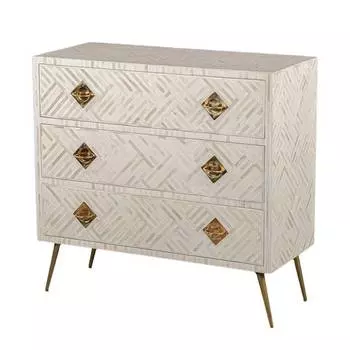 Комод белый инкрустация костью Rhombus White