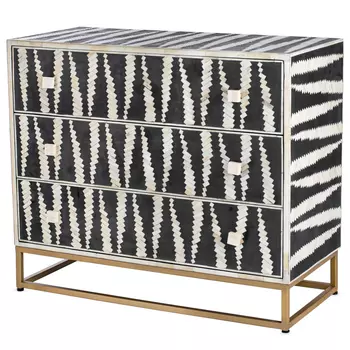 Комод черно-белый кость Mandika Bone Inlay Chest on Brass Legs 3 DRAWER