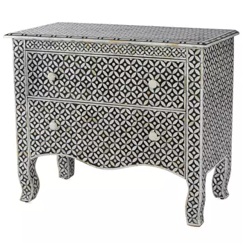 Комод черный отделка кость BONE INLAY CHEST OF 2 DRAWER
