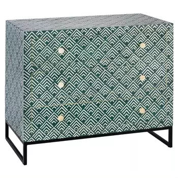 Комод инкрустация костью Green Indian Bone Inlay 3 drawer Зеленый