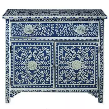 Комод инкрустация костью ORIENTAL Indian синий орнамент