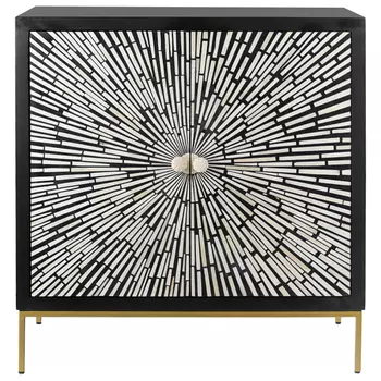 Комод с инкрустацией костью Bone Inlay White Rays black Черно-белый