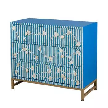 Комод синий инкрустация костью Blue Flowers