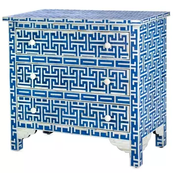 Комод синий орнамент кость Insignia Bone Inlay 3 Drawer Chest