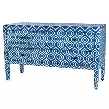 Комод синий отделка кость Bone Inlay Long 2 Drawer Chest - Ikat
