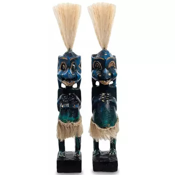 Комплект из 2-х деревянных статуэток Asmat Straw Headdress Statuettes Blue