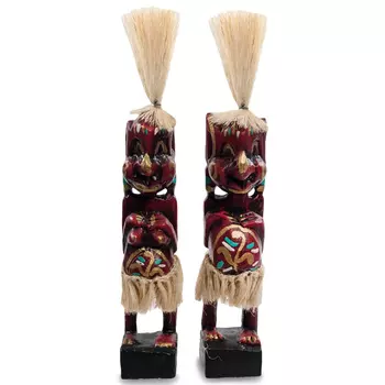 Комплект из 2-х деревянных статуэток Asmat Straw Headdress Statuettes Red Tattoo