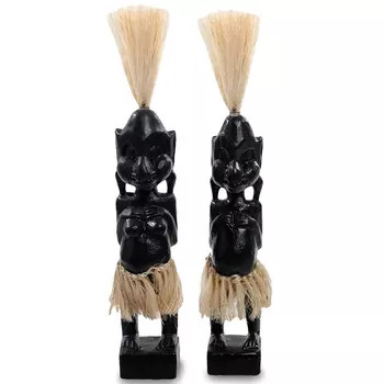 Комплект из 2-х деревянных статуэток Asmat Straw Headdress Statuettes Black