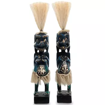 Комплект из 2-х деревянных статуэток Asmat Straw Headdress Statuettes Dark Blue