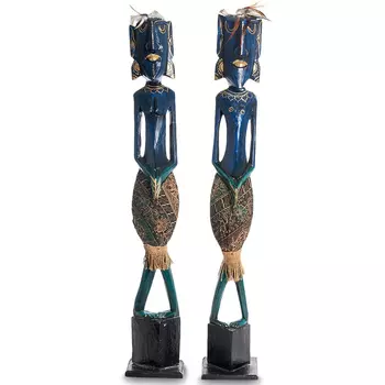 Комплект из 2-х деревянных статуэток Asmat Tall Statuettes Blue Green