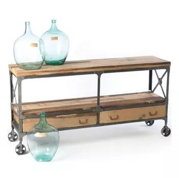 Консоль Industrial Metal Rust Rolling Reclaimed Wood Sideboard