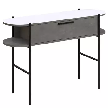 Консоль напольная серая с выдвижным ящиком и 2-мя полками с белой столешницей OTIS CONSOLE RETRO GRAY