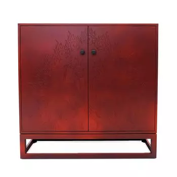 Красный комод с рельефным рисунком Red Dresser India